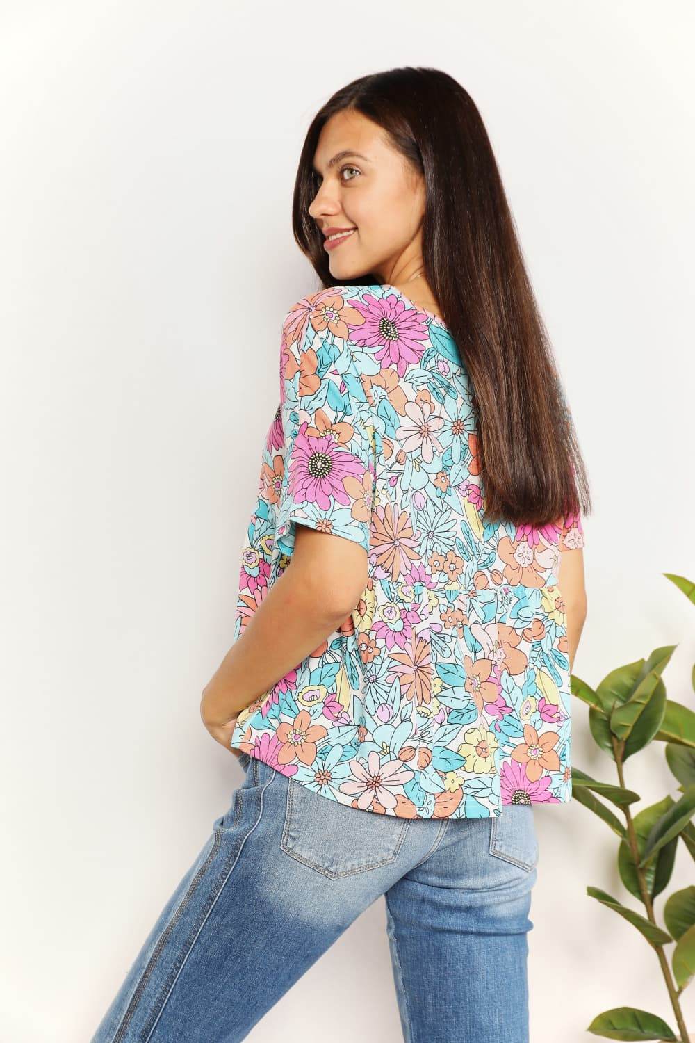 Double Take Floral Round Neck Babydoll Top for a perfect OOTD – dress to impress outfits from Amexza