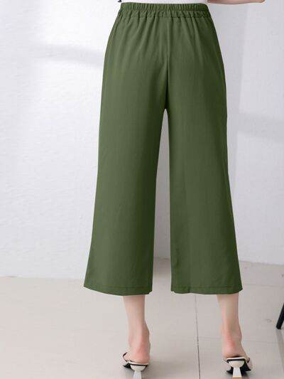 Full Size Pocketed Half Elastic Waist Pants - Amexza