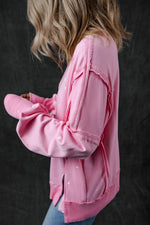 Exposed Seam Splatter Print Round Neck Sweatshirt for a perfect OOTD – dress to impress outfits from Amexza