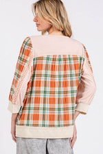 SAGE + FIG Exposed Seam Button Detail Plaid Top - Amexza