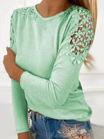 Full Size Cutout Round Neck Long Sleeve T-Shirt - Amexza