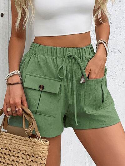 Perfee Tied Elastic Waist Shorts with Pockets for a perfect OOTD – dress to impress outfits from Amexza