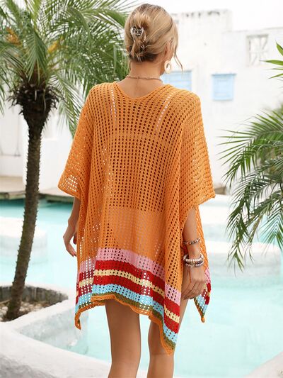 Slit Openwork V-Neck Half Sleeve Cover-Up for a perfect OOTD – dress to impress outfits from Amexza