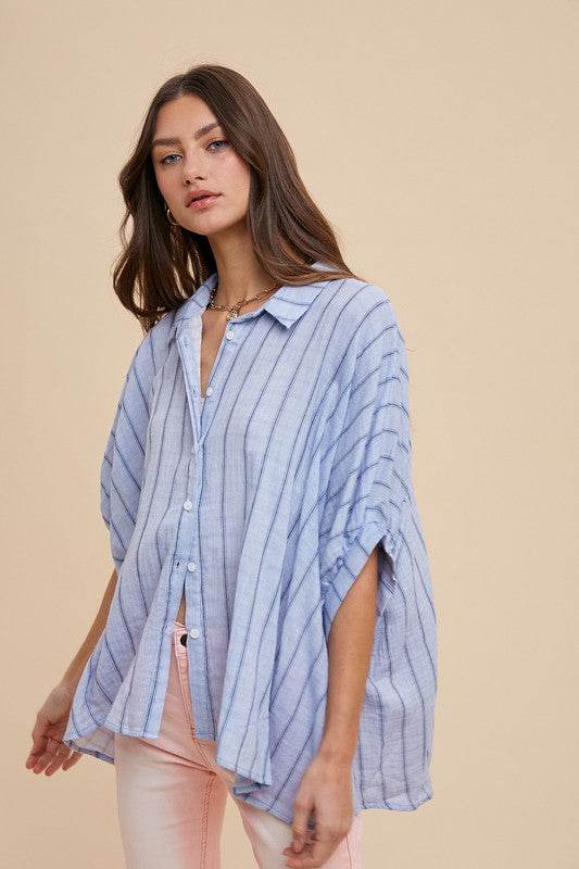 Annie Wear Striped Button Up Half Sleeve Shirt for a perfect OOTD – dress to impress outfits from Amexza