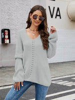 Openwork Dropped Shoulder Long Sleeve Sweater for a perfect OOTD – dress to impress outfits from Amexza