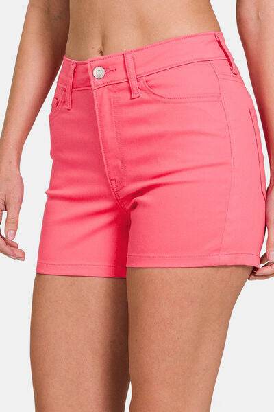 Zenana High Waist Denim Shorts Cream Fuchsia for a perfect OOTD – dress to impress outfits from Amexza