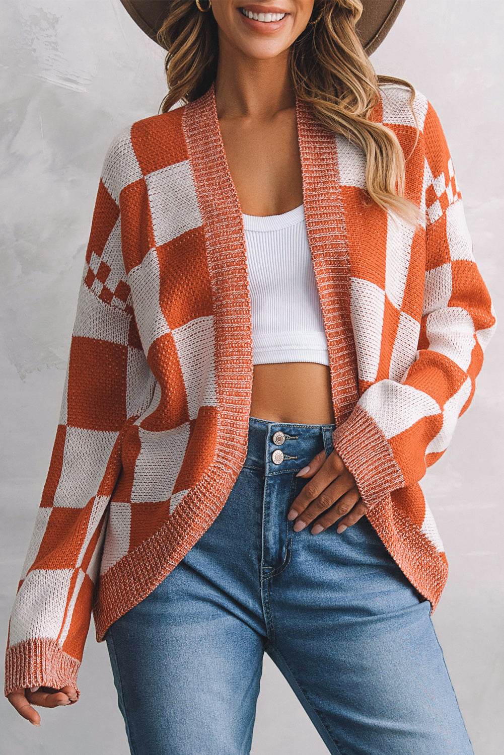 Plaid Open Front Dropped Shoulder Cardigan Caramel for a perfect OOTD – dress to impress outfits from Amexza