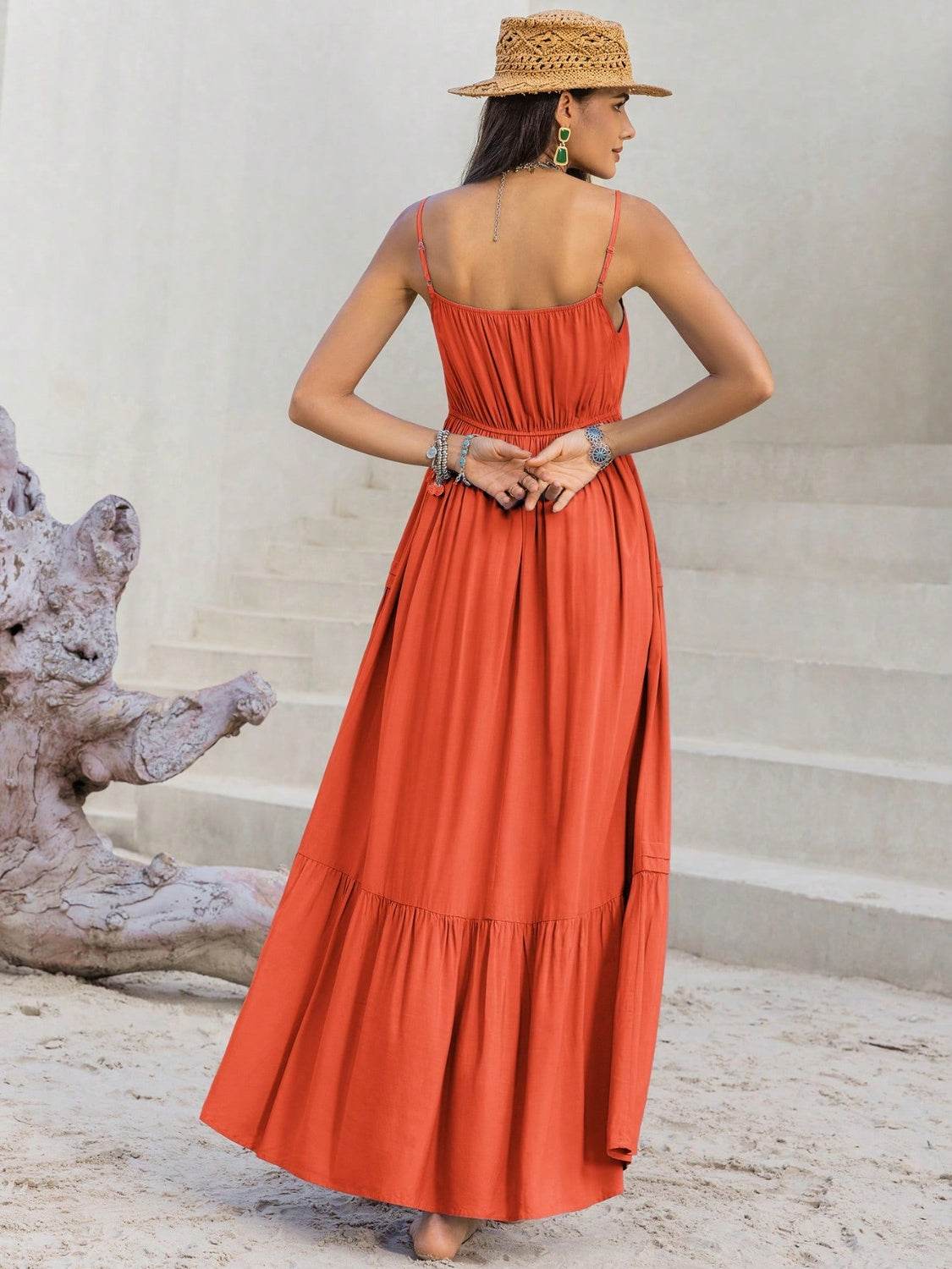 Lace Detail V-Neck Cami Dress - Amexza