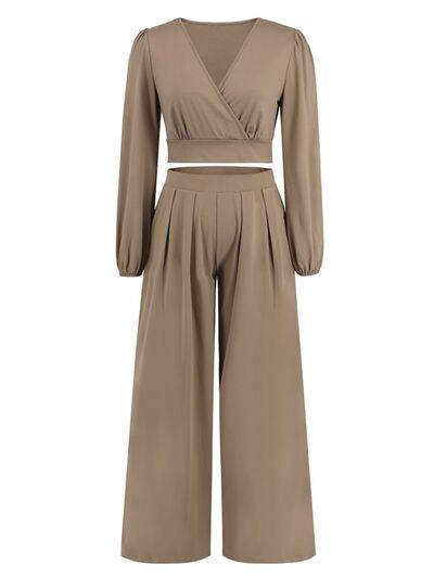 Surplice Top and Wide Leg Pants Set for a perfect OOTD – dress to impress outfits from Amexza