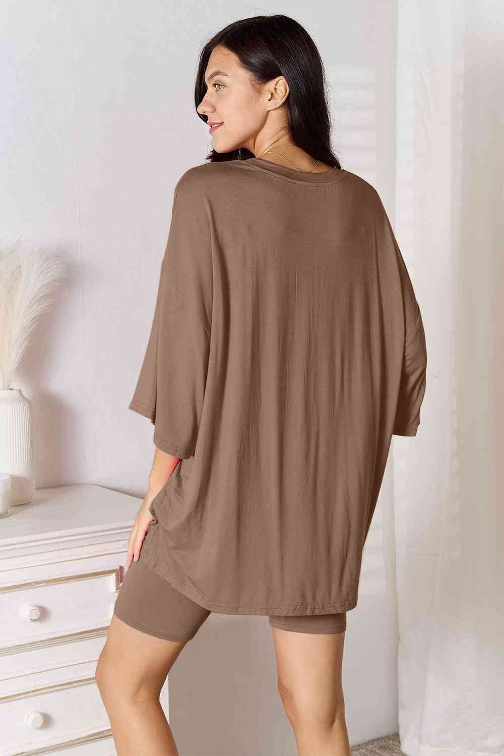 Basic Bae Full Size Soft Rayon Three-Quarter Sleeve Top and Shorts Set - Amexza