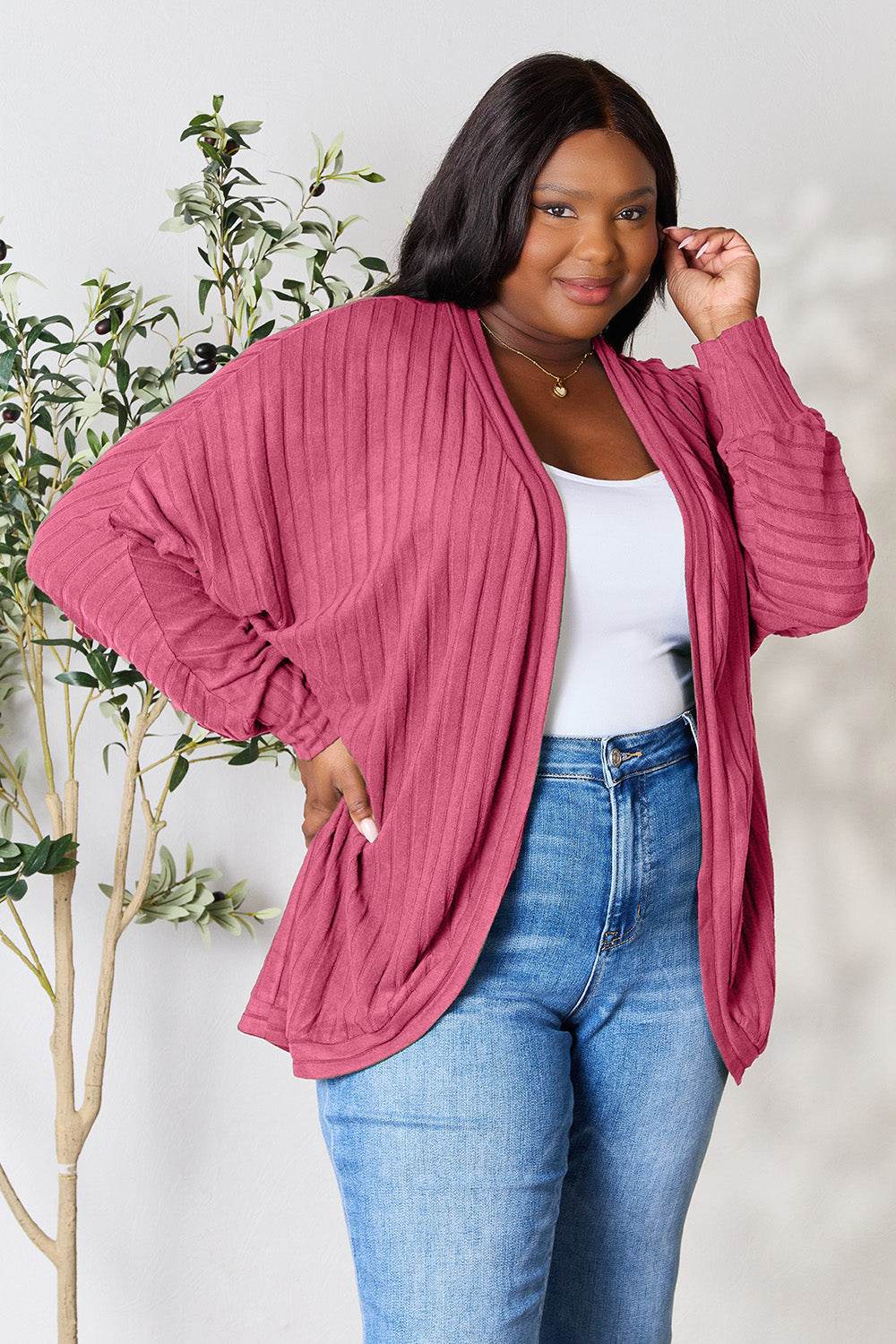 Basic Bae Full Size Ribbed Cocoon Cardigan for a perfect OOTD – dress to impress outfits from Amexza