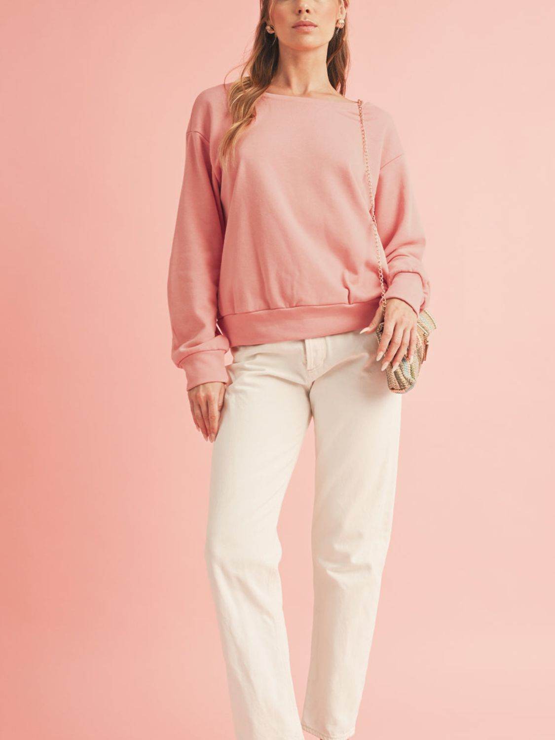 Bow Cutout Round Neck Long Sleeve Sweatshirt - Amexza