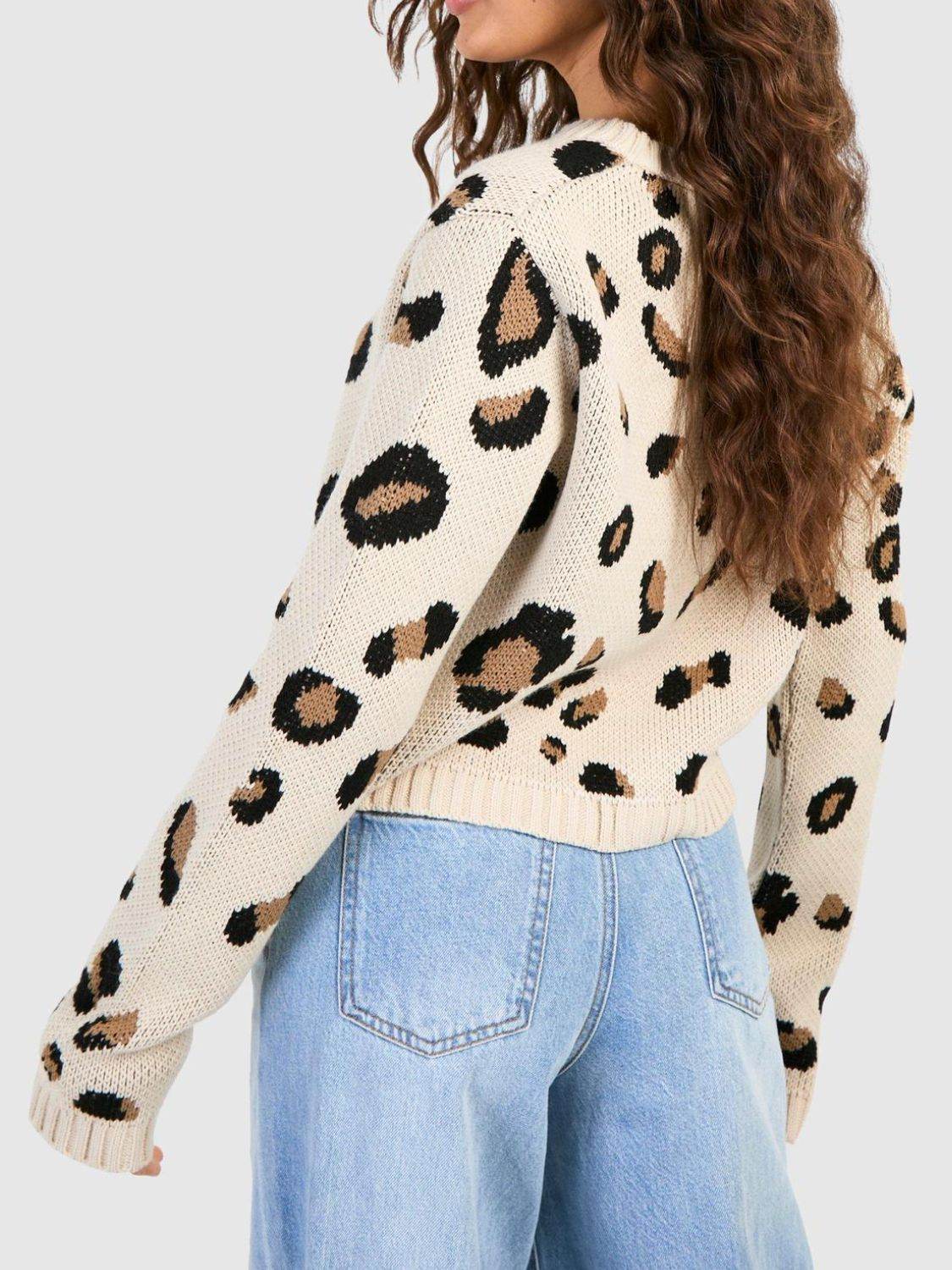 Tied Leopard Round Neck Cardigan for a perfect OOTD – dress to impress outfits from Amexza