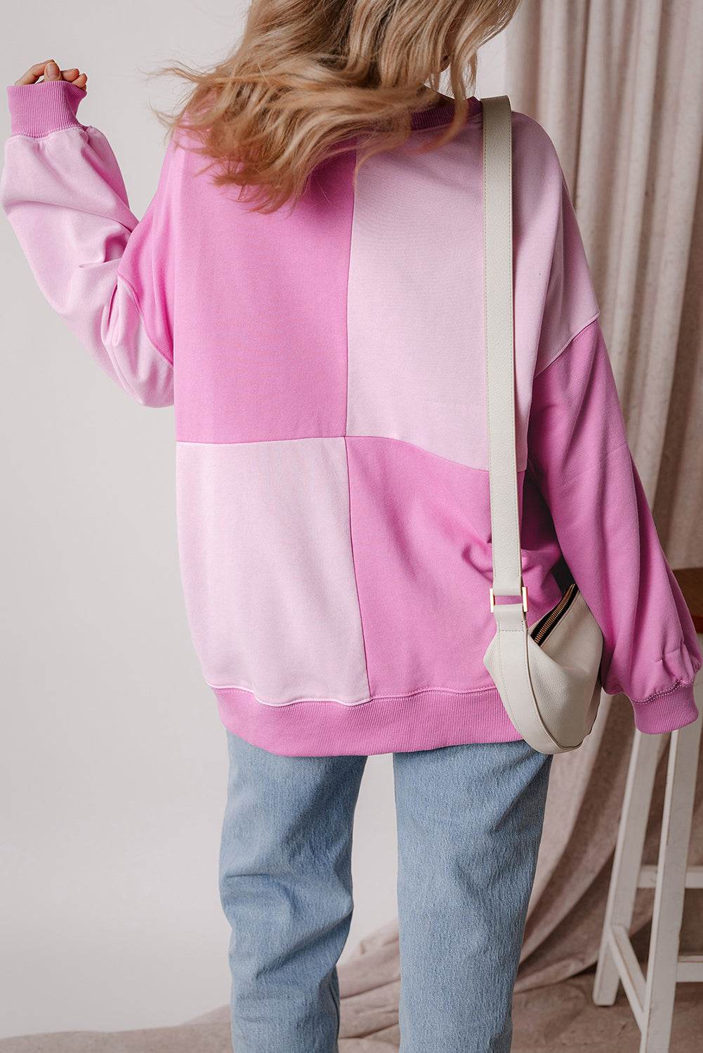 Color Block Half Button Long Sleeve Sweatshirt - Amexza