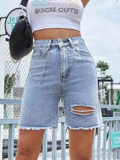 Distressed Raw Hem Denim Shorts for a perfect OOTD – dress to impress outfits from Amexza