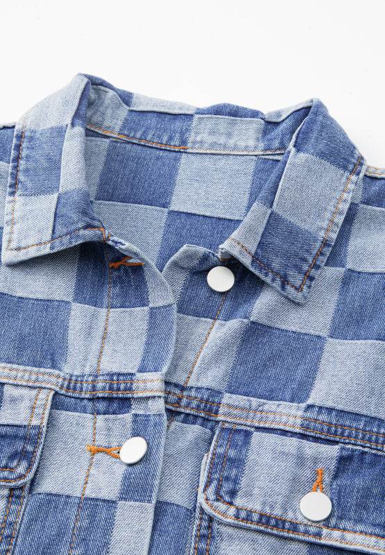 Checkered Button Up Denim Jacket for a perfect OOTD – dress to impress outfits from Amexza