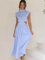 Cutout Mock Neck Sleeveless Ruched Dress - Amexza