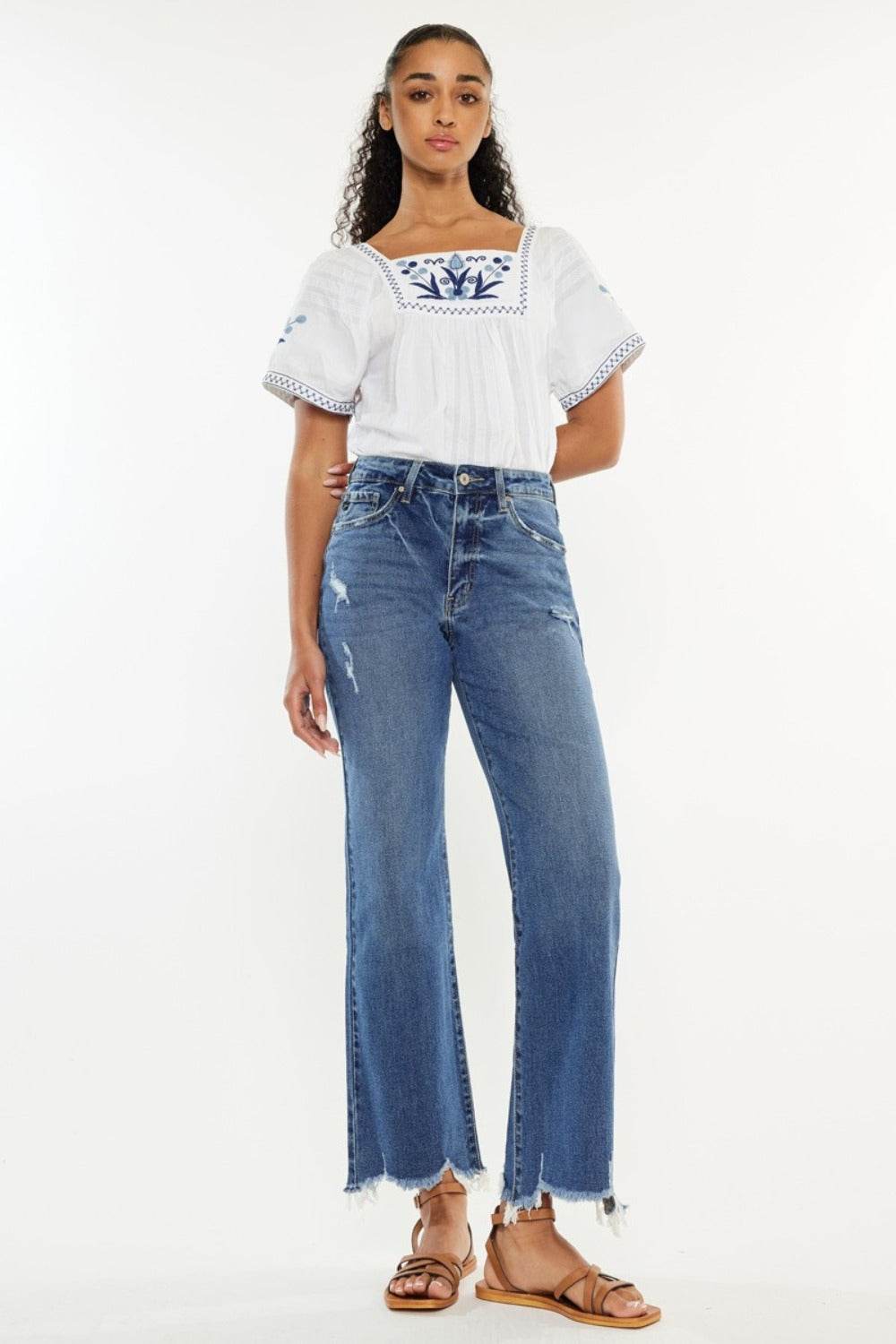 Kancan Full Size High Rise Slim Wide Leg Jeans - Amexza