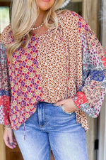 Printed Tie Neck Long Sleeve Blouse for a perfect OOTD – dress to impress outfits from Amexza