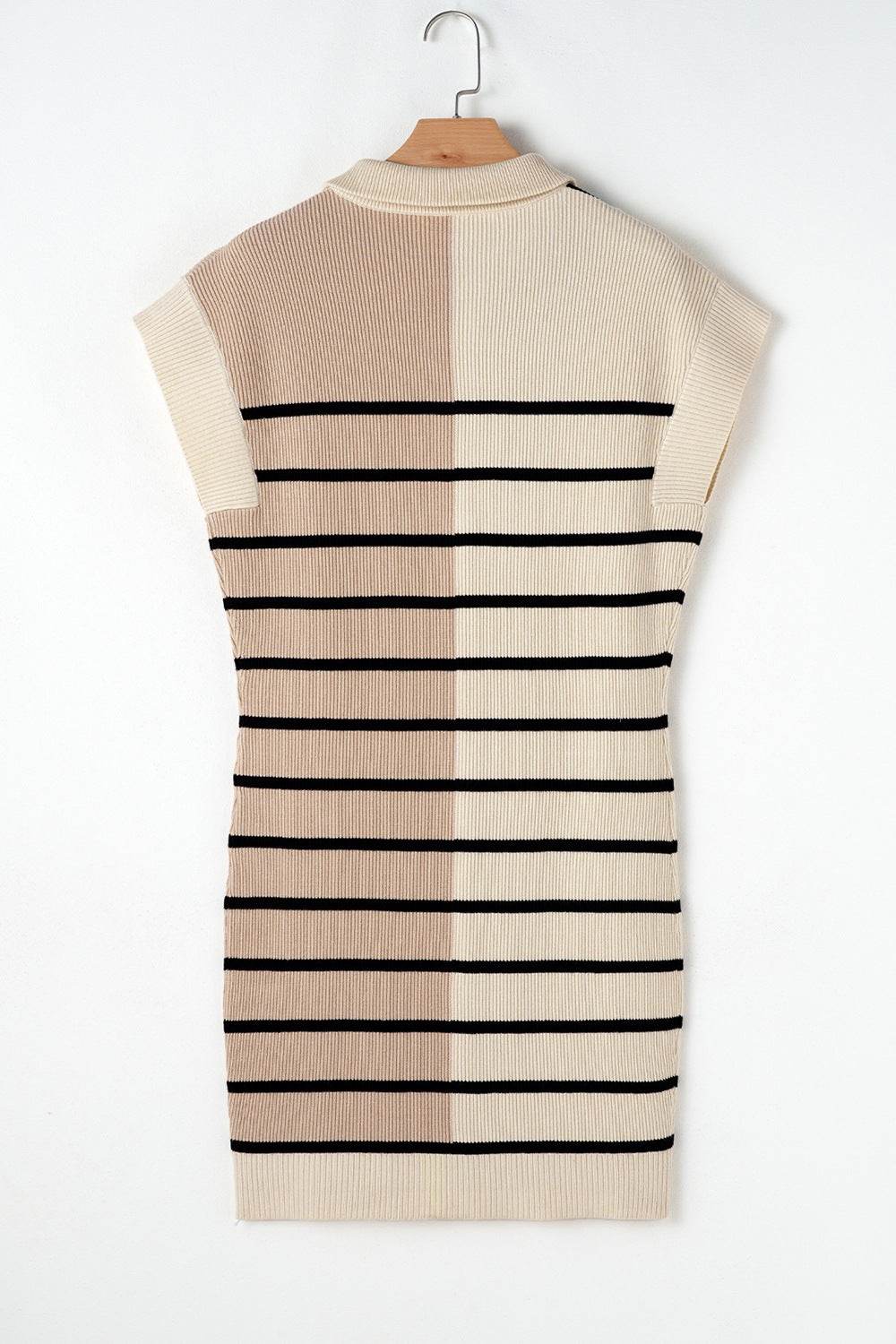 Striped Quarter Zip Cap Sleeve Sweater Dress - Amexza