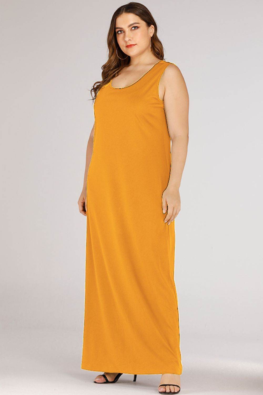 Plus Size Scoop Neck Maxi Tank Dress Gold for a perfect OOTD – dress to impress outfits from Amexza