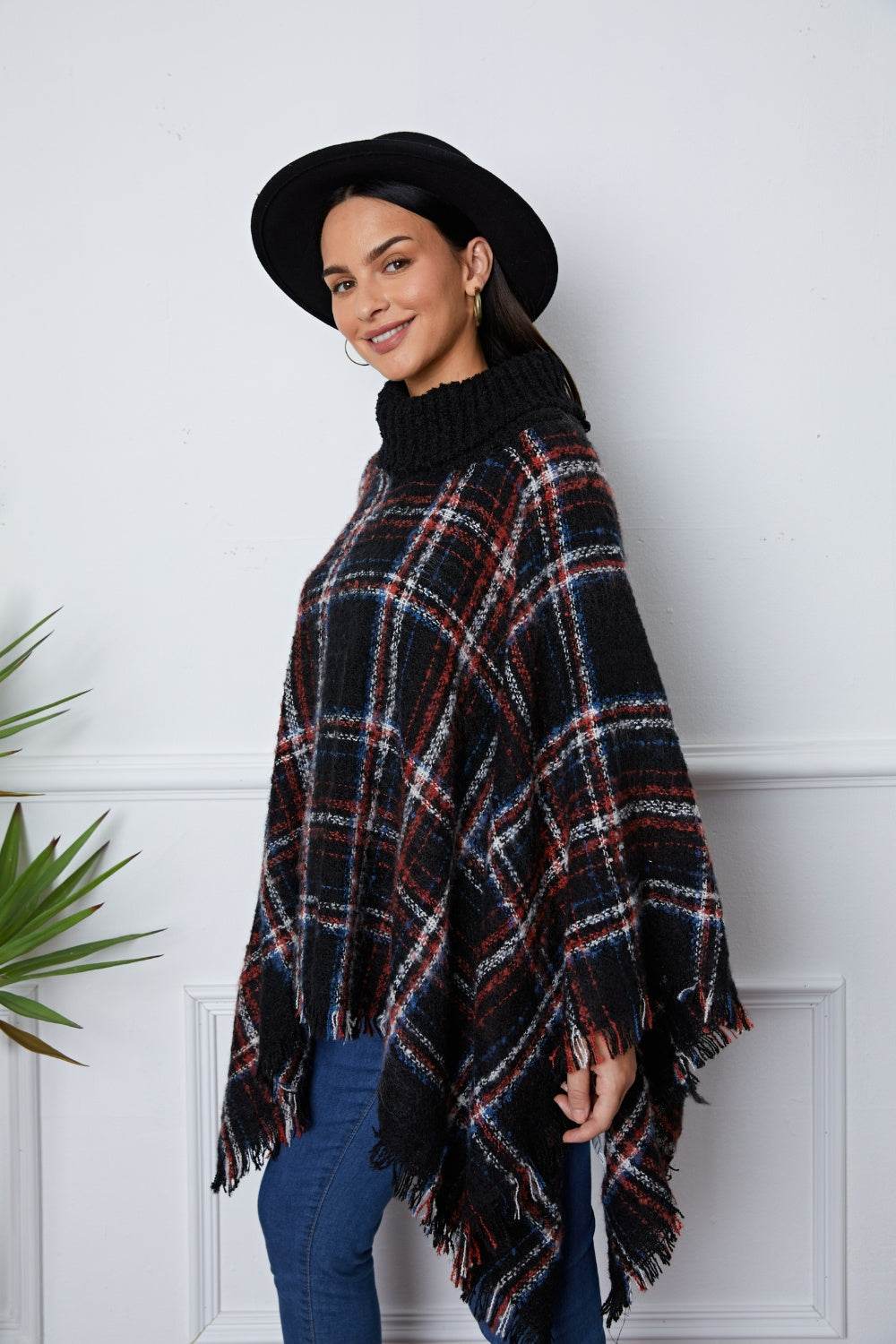Shiny Turtleneck Plaid Raw Hem Sweater for a perfect OOTD – dress to impress outfits from Amexza