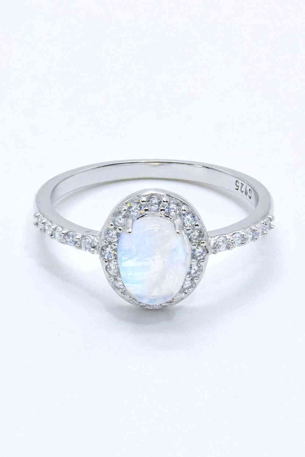 925 Sterling Silver Natural Moonstone Halo Ring for a perfect OOTD – dress to impress outfits from Amexza