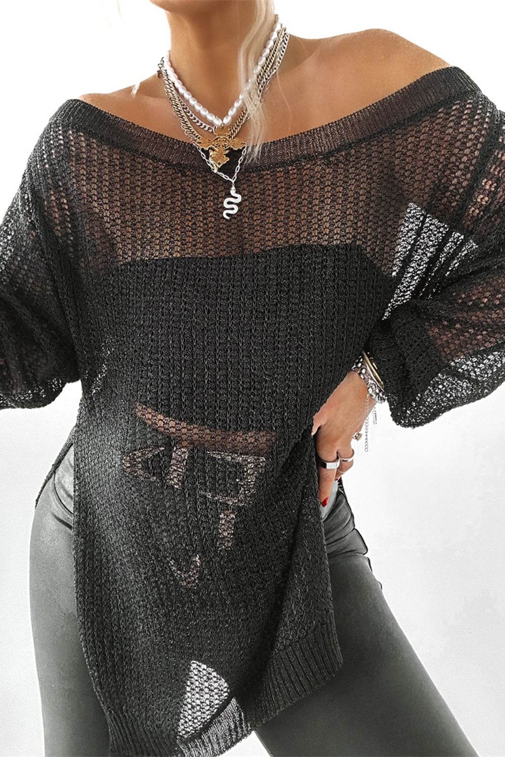 Side Slit Long Sleeve Knit Cover Up for a perfect OOTD – dress to impress outfits from Amexza