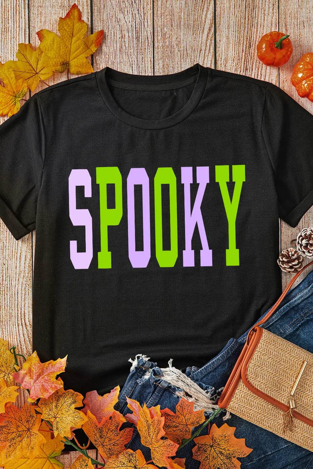 SPOOKY Round Neck Short Sleeve T-Shirt for a perfect OOTD – dress to impress outfits from Amexza