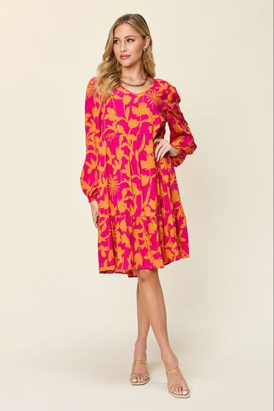 Double Take Full Size Printed Ruffle Hem Dress with Pocket for a perfect OOTD – dress to impress outfits from Amexza