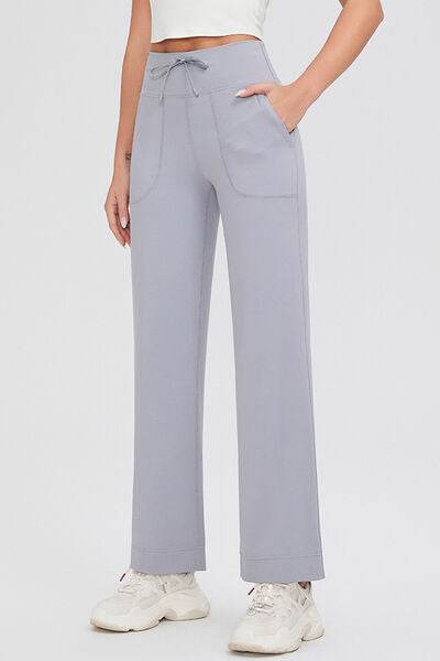 Basic Bae Full Size Drawstring High Waist Pants with Pockets - Amexza