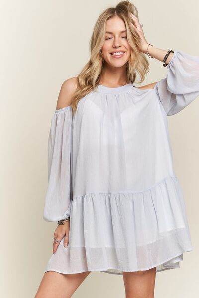 ADORA Cold Shoulder Balloon Sleeve Mini Dress for a perfect OOTD – dress to impress outfits from Amexza