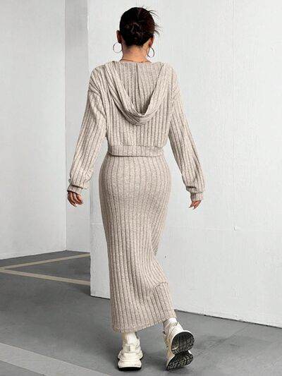 Ribbed Cropped Hooded Top and V-Neck Tank Dress Set for a perfect OOTD – dress to impress outfits from Amexza