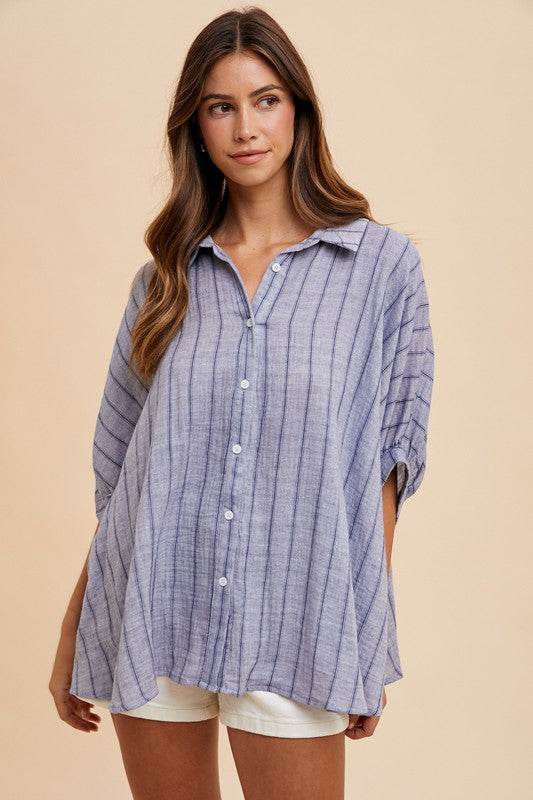 Annie Wear Striped Button Up Half Sleeve Shirt for a perfect OOTD – dress to impress outfits from Amexza