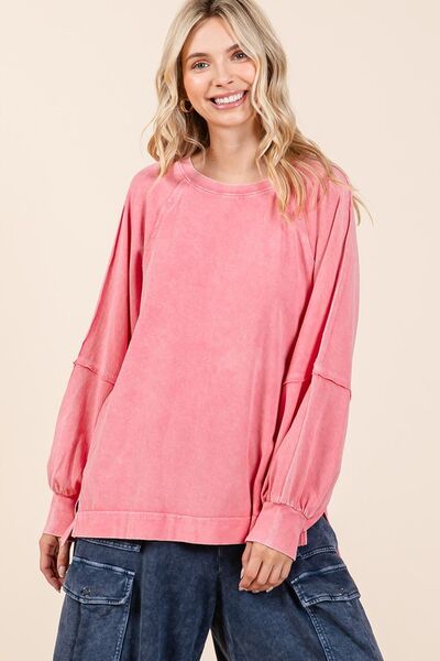 Mittoshop Mineral Wash Raglan Long Sleeve Oversized Top GRAPEFRUIT for a perfect OOTD – dress to impress outfits from Amexza