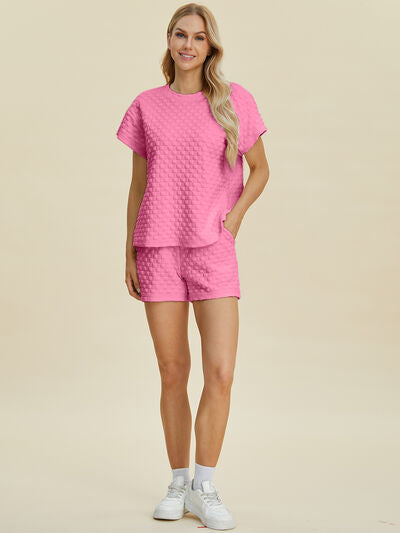 Double Take Full Size Texture T-Shirt and Shorts Set for a perfect OOTD – dress to impress outfits from Amexza