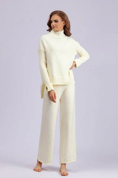 Basic Bae High- Low Turtleneck Long Sleeve Top and Pants Sweater Set for a perfect OOTD – dress to impress outfits from Amexza