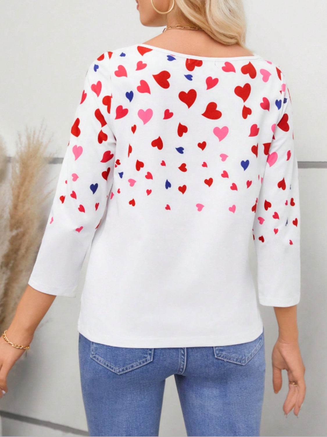 Heart Round Neck Long Sleeve T-Shirt - Amexza