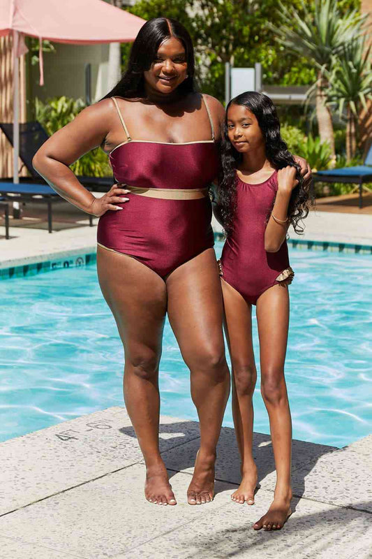 Marina West Swim Wave Break Contrast Trim One-Piece in Wine Burgundy for a perfect OOTD – dress to impress outfits from Amexza