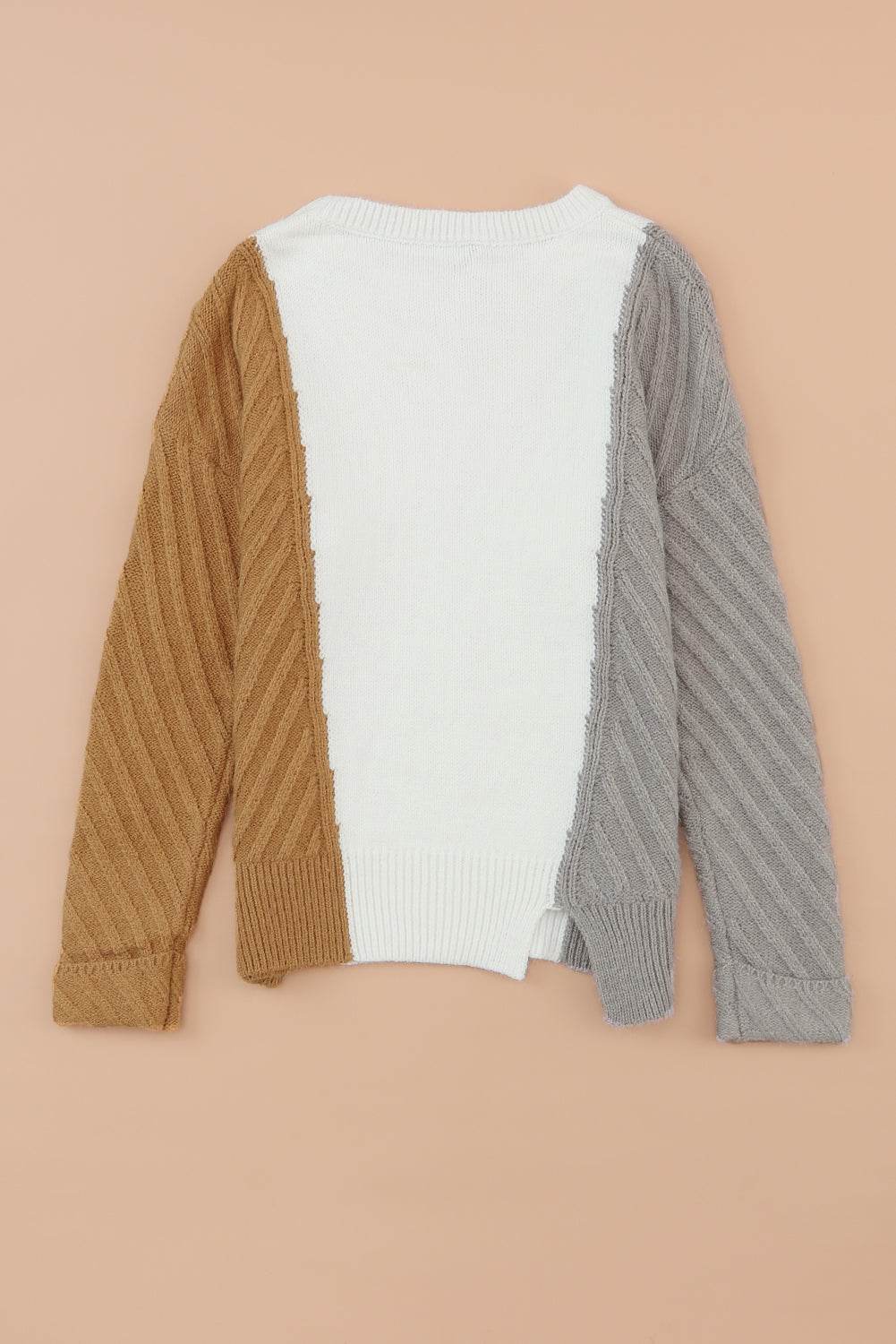 Color Block Textured Drop Shoulder Sweater - Amexza