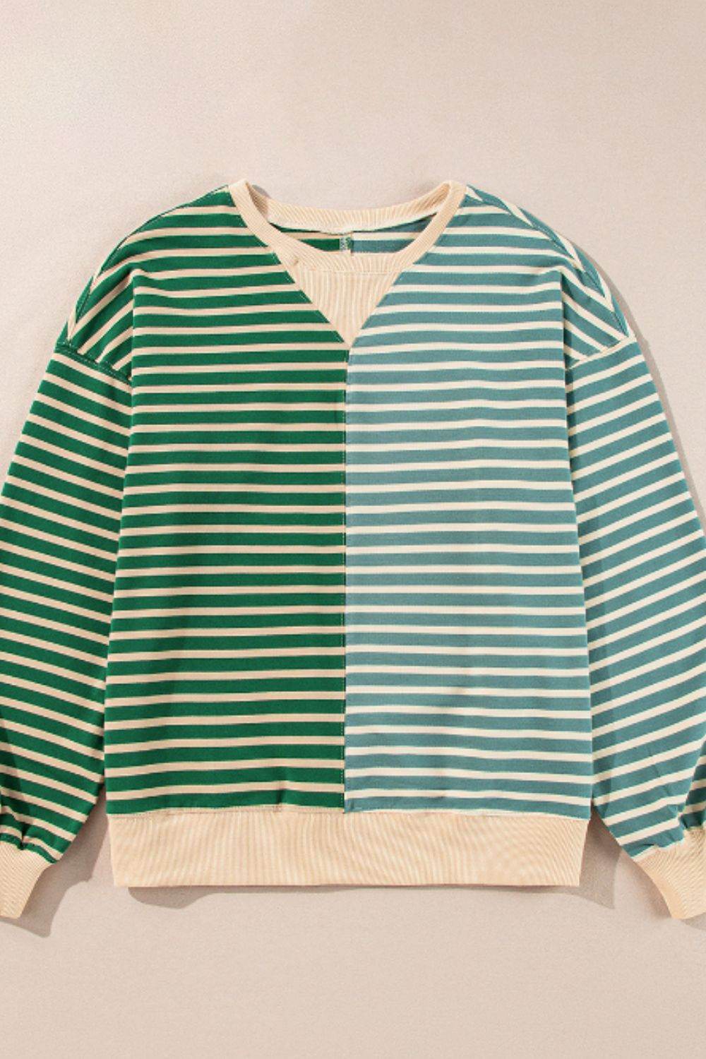 Contrast Striped Round Neck Long Sleeve Sweatshirt - Amexza