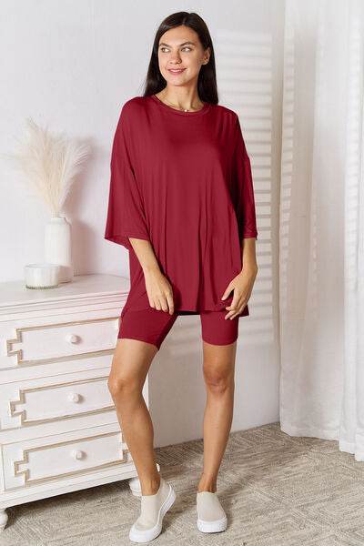 Basic Bae Full Size Soft Rayon Three-Quarter Sleeve Top and Shorts Set - Amexza