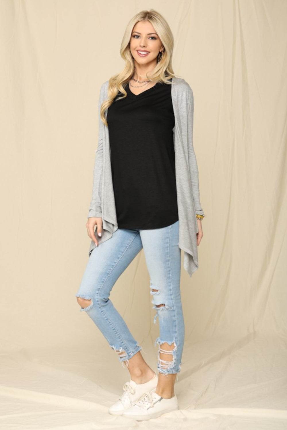 Celeste Full Size Open Front Knit Cardigan - Amexza