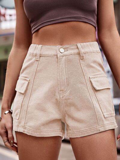 High Waist Denim Shorts with Pockets Tan for a perfect OOTD – dress to impress outfits from Amexza