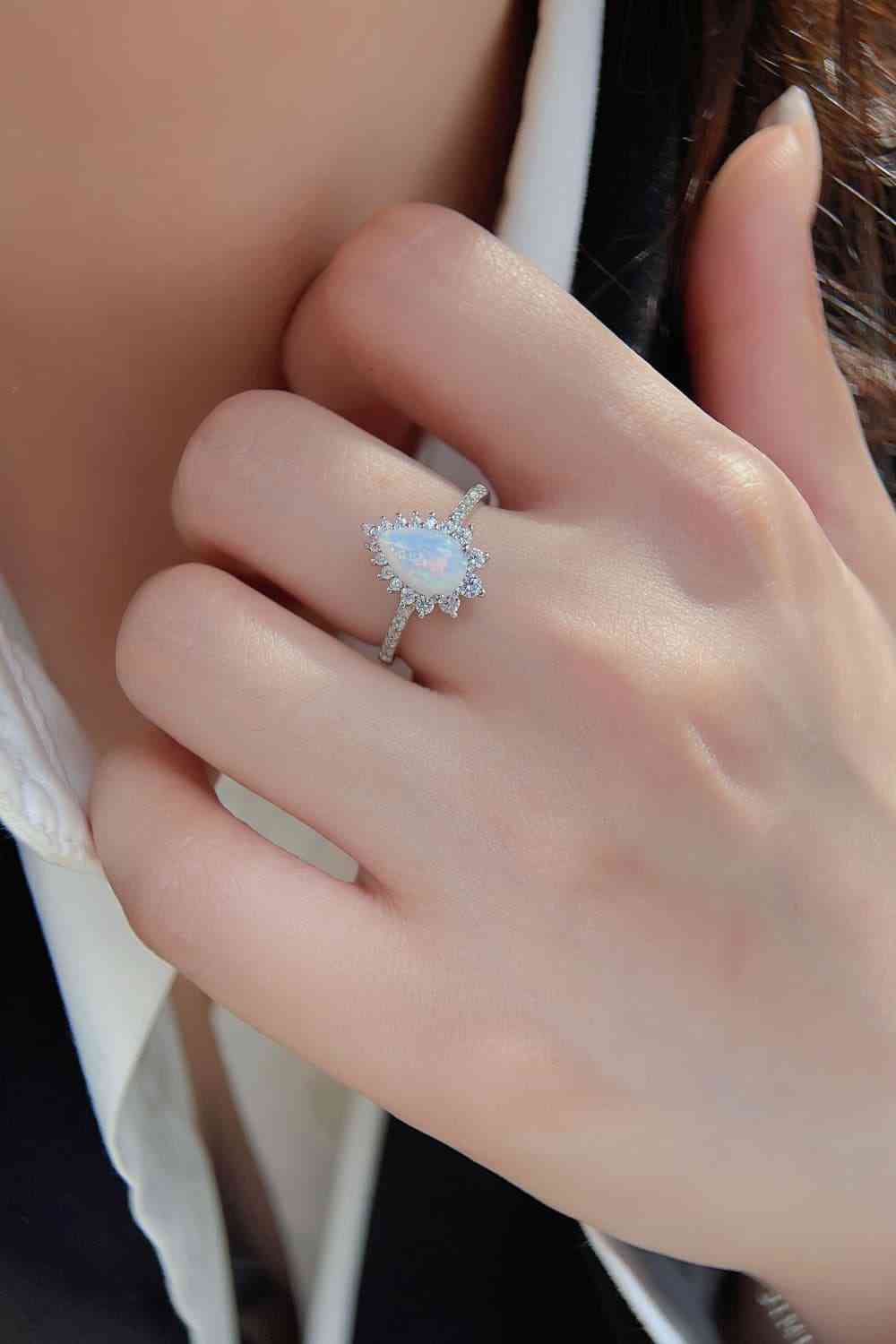 Platinum-Plated Opal Pear Shape Ring for a perfect OOTD – dress to impress outfits from Amexza