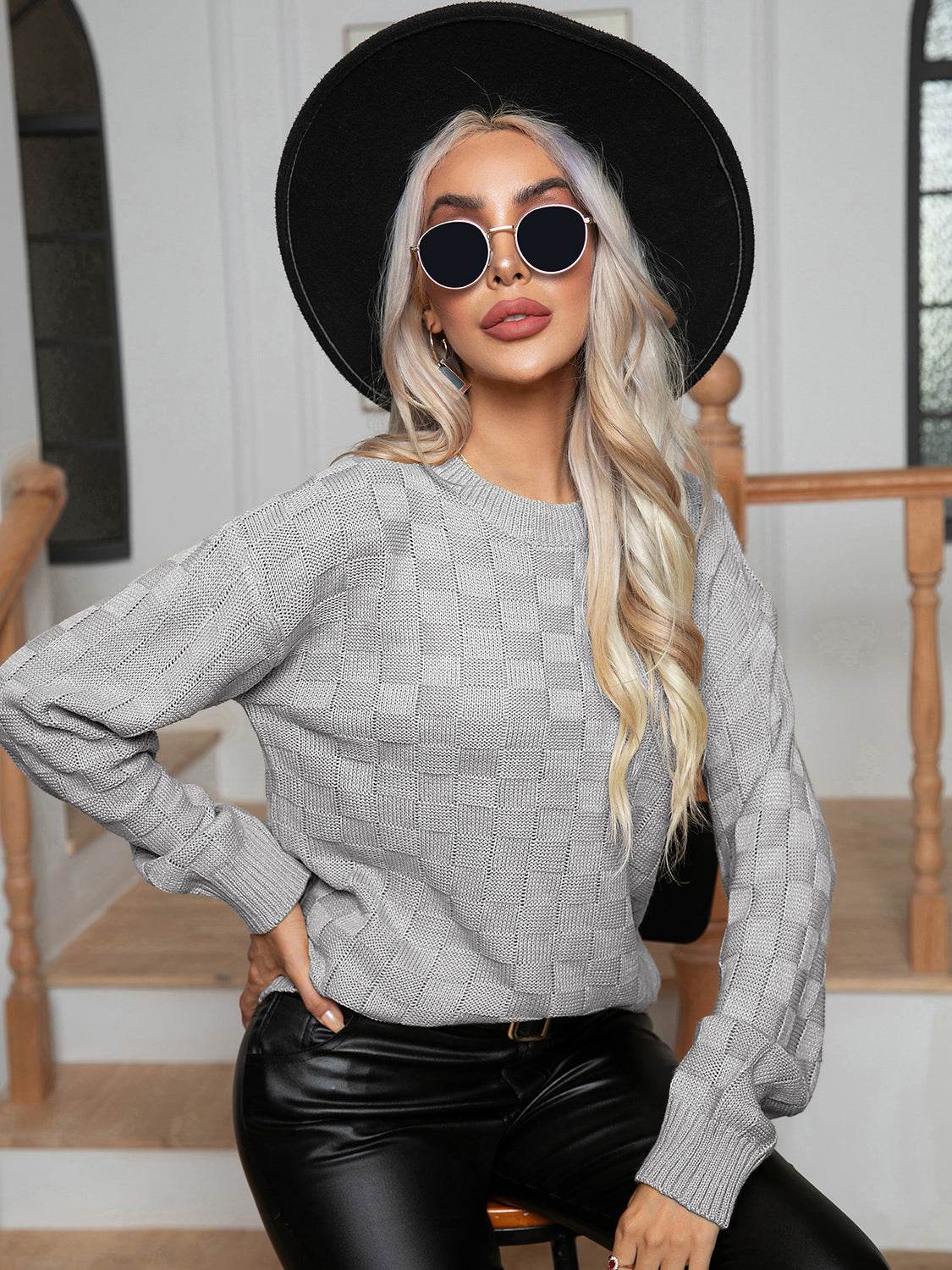 Round Neck Drop Shoulder Sweater for a perfect OOTD – dress to impress outfits from Amexza