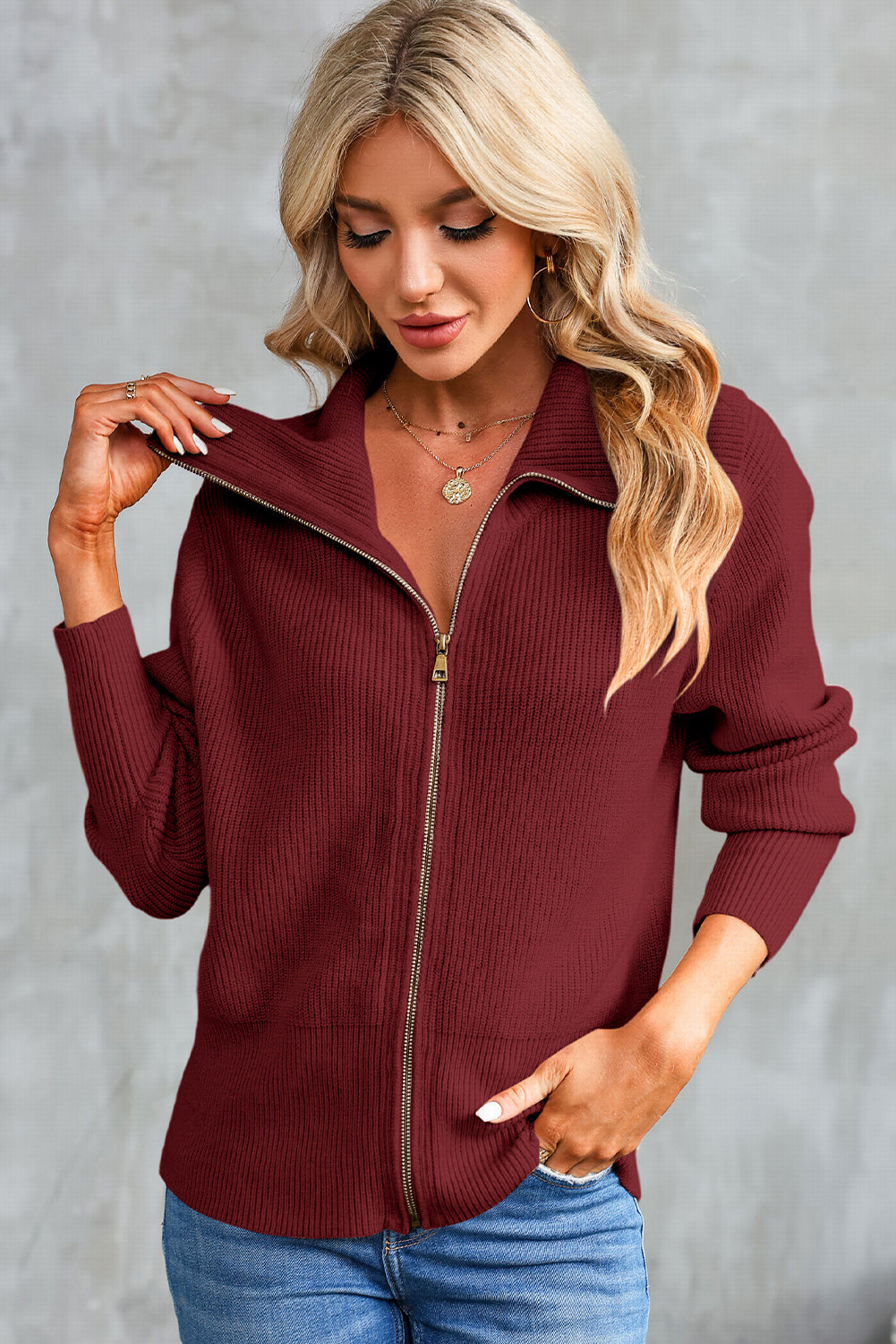 Zip-Up Collared Cardigan for a perfect OOTD – dress to impress outfits from Amexza