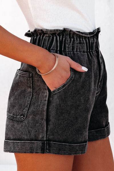 Paperbag Waist Denim Shorts with Pockets for a perfect OOTD – dress to impress outfits from Amexza