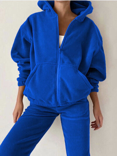 Zip Up Long Sleeve Hoodie and Joggers Set Royal Blue for a perfect OOTD – dress to impress outfits from Amexza