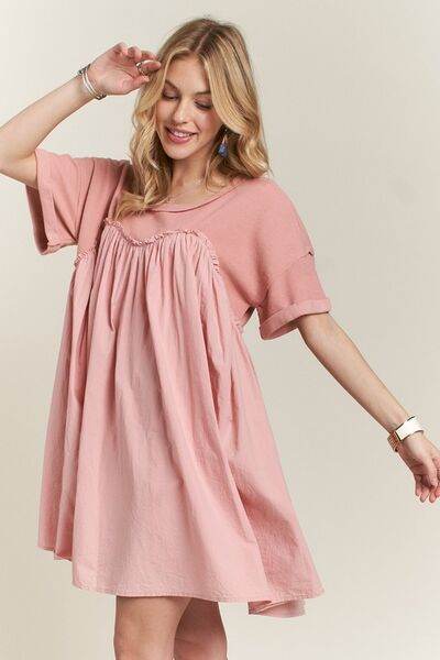 ADORA Round Neck Half Sleeve Babydoll Dress Dusty Pink for a perfect OOTD – dress to impress outfits from Amexza